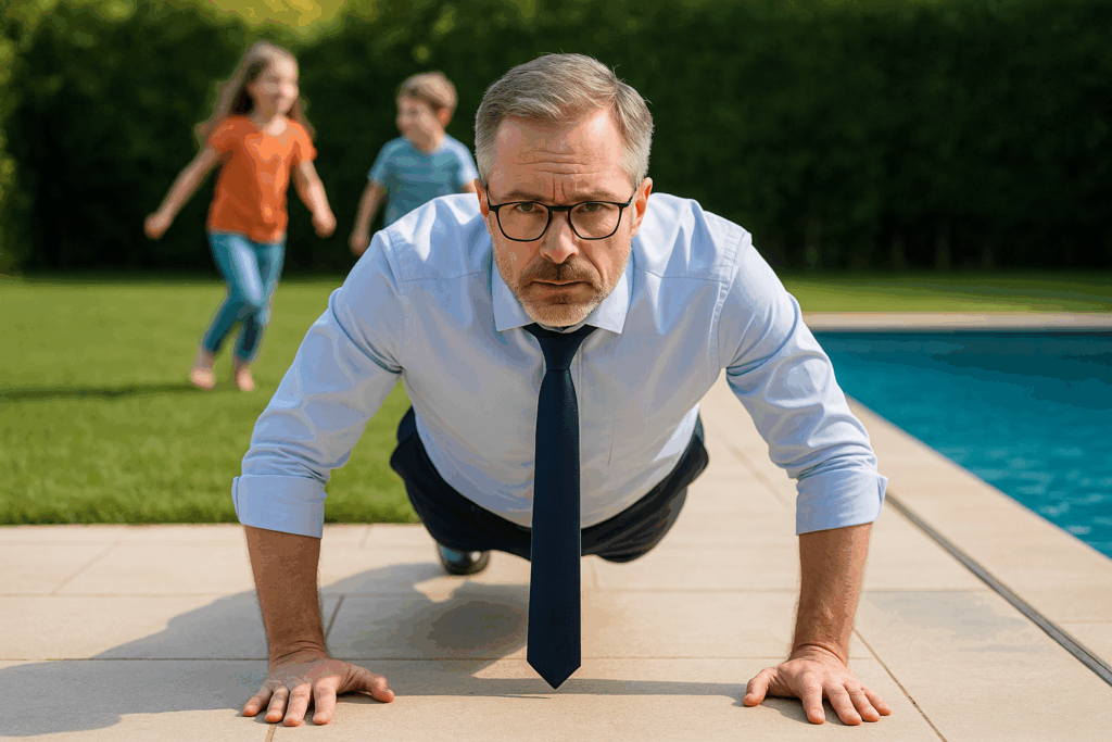Personal Training Hannover – Jurist macht Liegestütze am Pool im Garten